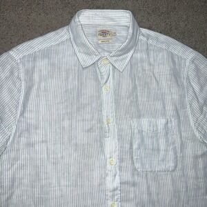 Faherty Shirt Mens L Blue Stripe Laguna 100% Linen Short Sleeve Lightweight